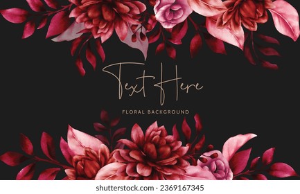 floral background template with beautiful maroon flower and leaves