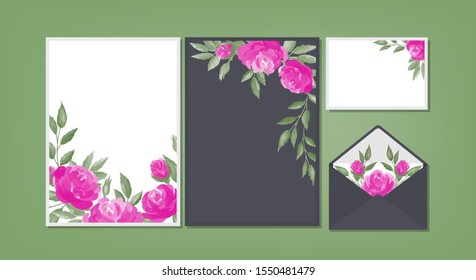 Floral background template collection for Wedding invite, rsvp, thank you label save the date card Design with Cute flower watercolor. Vector illustration.