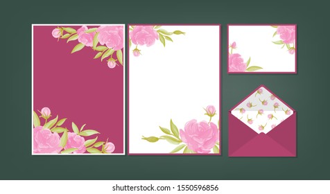 Floral background template collection for Wedding invite, rsvp, thank you label save the date card Design with Cute flower watercolor. Vector illustration.