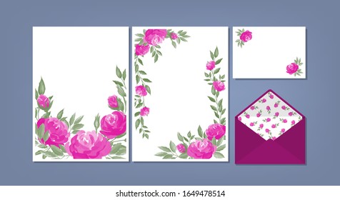 Floral background template collection for Wedding invite, rsvp, thank you label save the date card Design with Cute flower watercolor. Vector illustration.