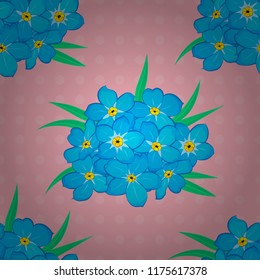 Floral background. Textile print for bed linen, jacket, package design, fabric and fashion concepts. Vector seamless pattern with forget-me-not flowers and leaves in blue, green and yellow colors.