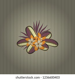 Floral background. Textile print for bed linen, jacket, package design, fabric and fashion concepts. Vector seamless pattern with plumeria flowers and leaves in gray, purple and beige colors.