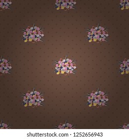 Floral background. Textile print for bed linen, jacket, package design, fabric and fashion concepts. Vector seamless pattern with forget-me-not flowers and leaves in gray, brown and pink colors.