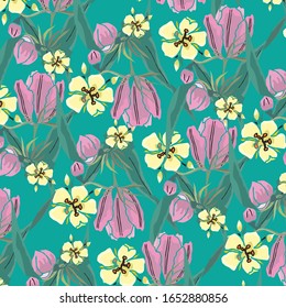 Floral background for textiles. vector pattern with small flowers and leaves