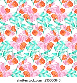 Floral background. Texture. Red, pink flowers.