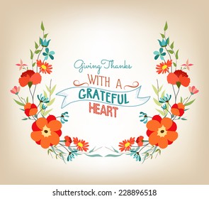 Floral background thanksgiving greeting card with decorative flowers