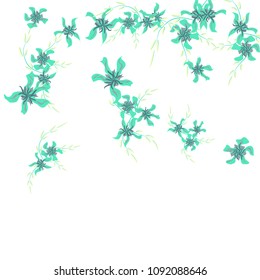 Floral Background. Tiny Flowers on Square Background. Cute Lily. Chaotic Pattern. Spring Vector Bace for Print, Card, Banner. Summer Floral Texture on White Background.