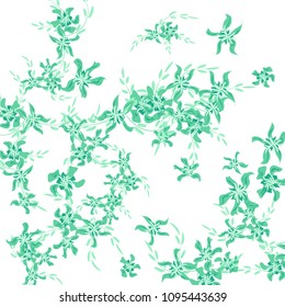 Floral Background. Tiny Flowers on Square Background. Delicate Lily. Chaotic Pattern. Spring Vector Bace for Print, Card, Banner. Summer Floral Texture on White Background.