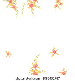 Floral Background. Tiny Flowers on Square Background. Delicate Lily. Chaotic Pattern. Spring Vector Bace for Print, Banner, Poster. Summer Floral Texture on White Background.