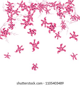 Floral Background. Tiny Flowers on Square Background. Delicate Lily. Chaotic Pattern. Spring Vector Bace for Print, Card, Poster. Summer Floral Texture on White Background.