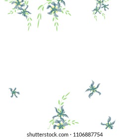 Floral Background. Tiny Flowers on Square Background. Delicate Lily. Chaotic Pattern. Spring Vector Bace for Print, Card, Poster. Summer Floral Texture on White Background.