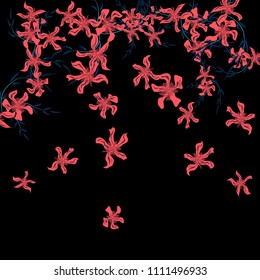 Floral Background. Tiny Flowers on Square Background. Lovely Lily. Chaotic Pattern. Spring Vector Bace for Print, Card, Poster. Summer Floral Texture on Black Background.