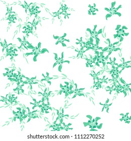 Floral Background. Tiny Flowers on Square Background. Lovely Lily. Chaotic Pattern. Spring Vector Bace for Print, Banner, Poster. Summer Floral Texture on White Background.