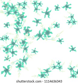Floral Background. Tiny Flowers on Square Background. Cute Lily. Chaotic Pattern. Spring Vector Bace for Card, Banner, Poster. Summer Floral Texture on White Background.