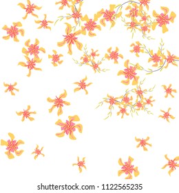 Floral Background. Tiny Flowers on Square Background. Lovely Lily. Chaotic Pattern. Spring Vector Bace for Print, Card, Poster. Summer Floral Texture on White Background.