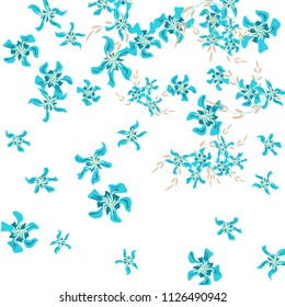 Floral Background. Tiny Flowers on Square Background. Lovely Lily. Chaotic Pattern. Spring Vector Bace for Card, Banner, Poster. Summer Floral Texture on White Background.