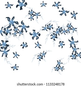 Floral Background. Tiny Flowers on Square Background. Cute Lily. Chaotic Pattern. Spring Vector Bace for Print, Banner, Poster. Summer Floral Texture on White Background.
