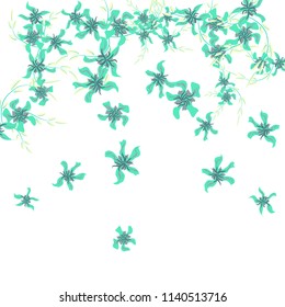 Floral Background. Tiny Flowers on Square Background. Lovely Lily. Chaotic Pattern. Spring Vector Bace for Card, Banner, Poster. Summer Floral Texture on White Background.