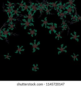 Floral Background. Tiny Flowers on Square Background. Lovely Lily. Chaotic Pattern. Spring Vector Bace for Print, Card, Poster. Summer Floral Texture on Black Background.