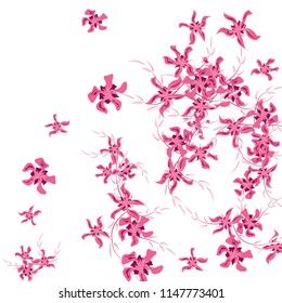 Floral Background. Tiny Flowers on Square Background. Cute Lily. Chaotic Pattern. Spring Vector Bace for Print, Banner, Poster. Summer Floral Texture on White Background.