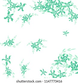 Floral Background. Tiny Flowers on Square Background. Cute Lily. Chaotic Pattern. Spring Vector Bace for Print, Card, Poster. Summer Floral Texture on White Background.