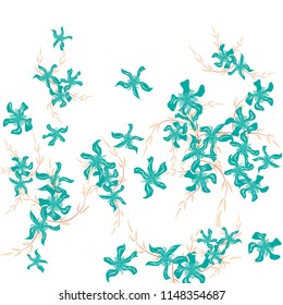 Floral Background. Tiny Flowers on Square Background. Delicate Lily. Chaotic Pattern. Spring Vector Bace for Card, Banner, Poster. Summer Floral Texture on White Background.
