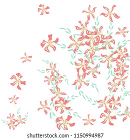 Floral Background. Tiny Flowers on Square Background. Delicate Lily. Chaotic Pattern. Spring Vector Bace for Card, Banner, Poster. Summer Floral Texture on White Background.