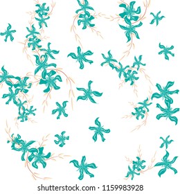 Floral Background. Tiny Flowers on Square Background. Cute Lily. Chaotic Pattern. Spring Vector Bace for Print, Card, Poster. Summer Floral Texture on White Background.