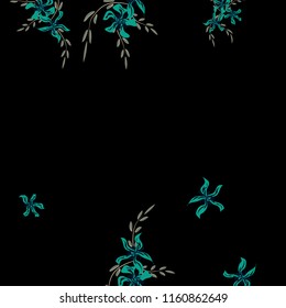 Floral Background. Tiny Flowers on Square Background. Cute Lily. Chaotic Pattern. Spring Vector Bace for Print, Banner, Poster. Summer Floral Texture on Black Background.