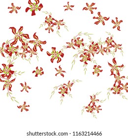 Floral Background. Tiny Flowers on Square Background. Lovely Lily. Chaotic Pattern. Spring Vector Bace for Print, Card, Banner. Summer Floral Texture on White Background.