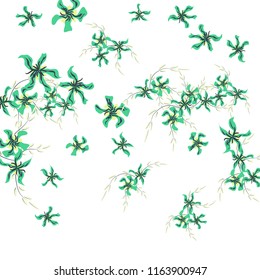 Floral Background. Tiny Flowers on Square Background. Cute Lily. Chaotic Pattern. Spring Vector Bace for Card, Banner, Poster. Summer Floral Texture on White Background.