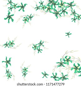 Floral Background. Tiny Flowers on Square Background. Cute Lily. Chaotic Pattern. Spring Vector Bace for Print, Banner, Poster. Summer Floral Texture on White Background.