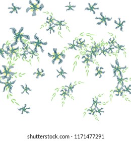 Floral Background. Tiny Flowers on Square Background. Delicate Lily. Chaotic Pattern. Spring Vector Bace for Print, Card, Poster. Summer Floral Texture on White Background.
