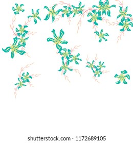 Floral Background. Tiny Flowers on Square Background. Delicate Lily. Chaotic Pattern. Spring Vector Bace for Print, Card, Banner. Summer Floral Texture on White Background.