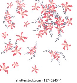 Floral Background. Tiny Flowers on Square Background. Delicate Lily. Chaotic Pattern. Spring Vector Bace for Print, Card, Poster. Summer Floral Texture on White Background.
