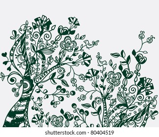 Floral background with tree and birds card