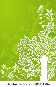 Floral Background with tree and butterfly, element for design, vector illustration