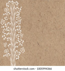 Floral   background with a tree and place for text. Vector illustration on a kraft paper. Invitation, greeting card or an element for your design.