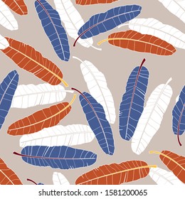 Floral background with tropical bananas leaves. Hand drawn pattern with exotic plants. A poster, banner with a palm leaf and banana leaves. Colorful, vintage design element. Rustic background.