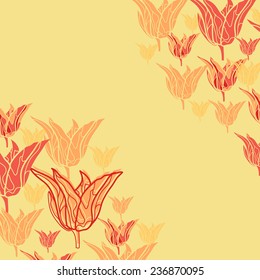 Floral background with tulips. Artwork for textiles, fabrics, souvenirs, packaging and greeting cards.