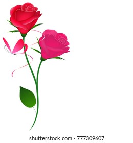 Floral background with two roses and butterfly.