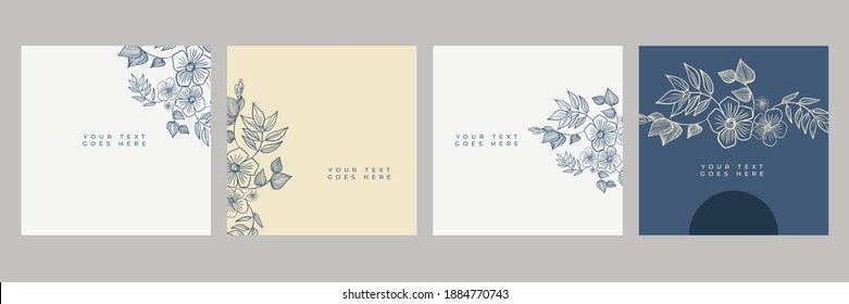 Floral background. Vector design templates in simple modern style with copy space, flowers and leaves - wedding invitation backgrounds, fashion, beauty frames, social media wallpapers, greeting card