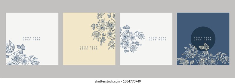 Floral background. Vector design templates in simple modern style with copy space, flowers and leaves - wedding invitation backgrounds, fashion, beauty frames, social media wallpapers, greeting card