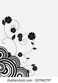 Floral background with vector flowers and retro circles