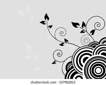 Floral background with vector flowers and retro circles