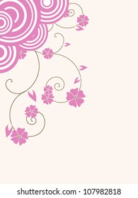 Floral background with vector flowers and retro circles