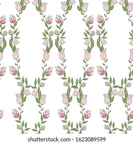 Floral background. Vector graphic flower pattern with drawn flowers . Background with colorful doodles of flowers and leaves, buds and twigs in a children's cartoon style colorful hand drawing.