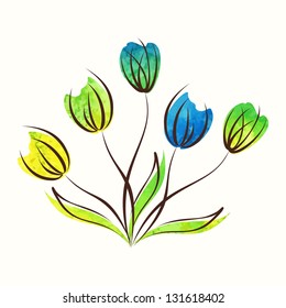 Floral background. Vector illustration with bouquet of abstract spring tulips.