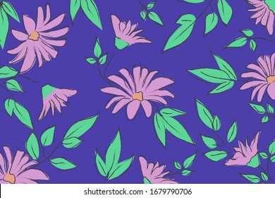 Floral background vector illustration. Fabric texture design. Colorful flowers. Natural backdrop. Abstract composition. 