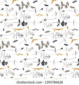 Floral background. Vector seamless pattern with hand - drawn poppies, lavender flowers  and leaves.
